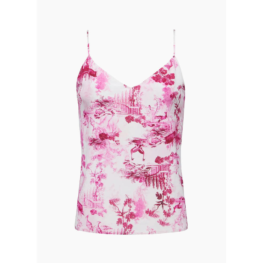 L'AGENCE Pink and White Printed Silk Camisole Tank Top Small